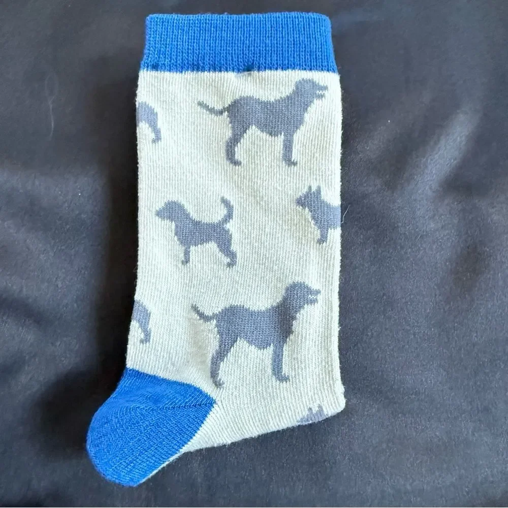 Dog Patterned Blue and Gray Labrador Crew Socks Women One Size